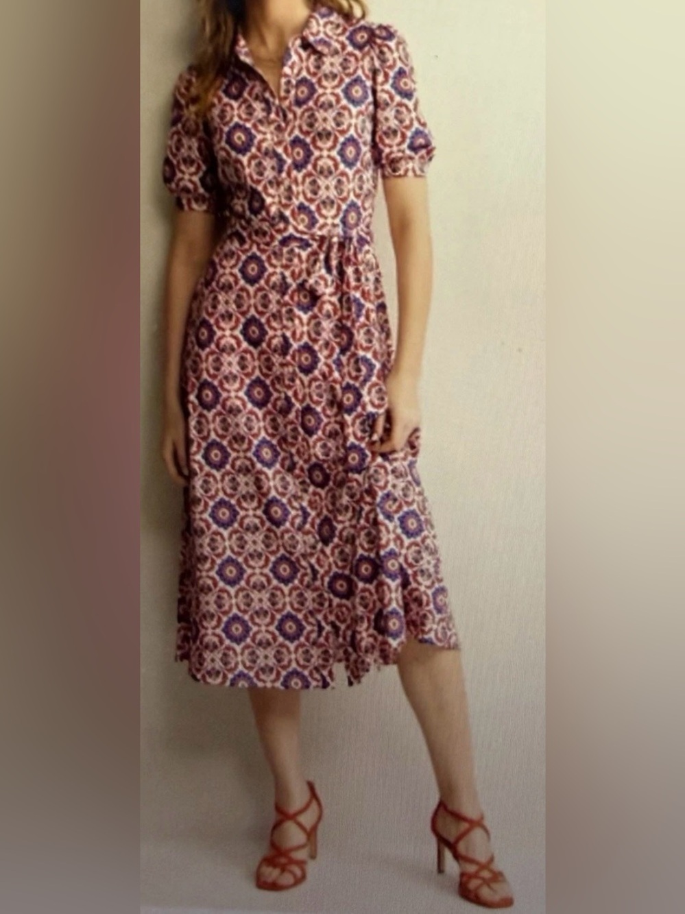 NWOT Amy Cotton Midi Shirt Dress Rubicondo, Mosaic Bloom Size 6
